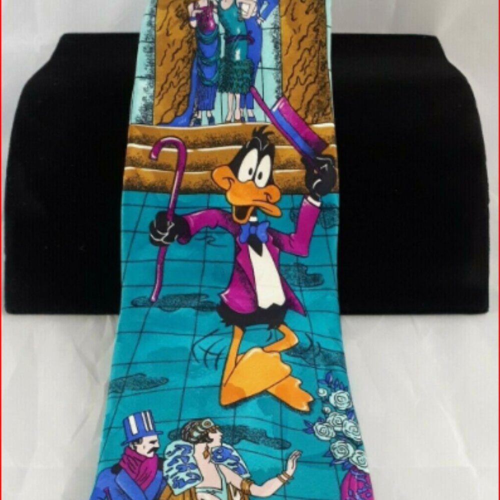Men's 100% Silk Tie Daffy Duck Looney Tunes Warner Bros Cartoon Style Art